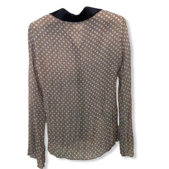 Papaya Blue Medallion Plisse Print Button Front Sheer Blouse Small - Picture 2 of 5